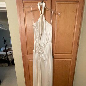 Vintage ABS by Allen Schwartz Ivory Satin keyhole halter maxi dress size 2
